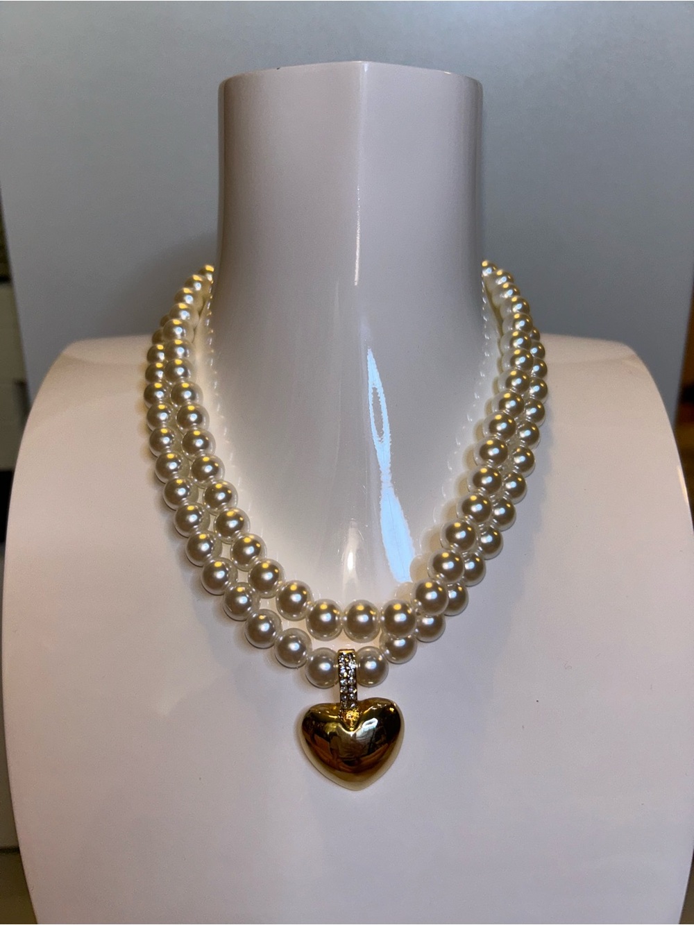 Open Edit faux pearl double necklace with heart pendent